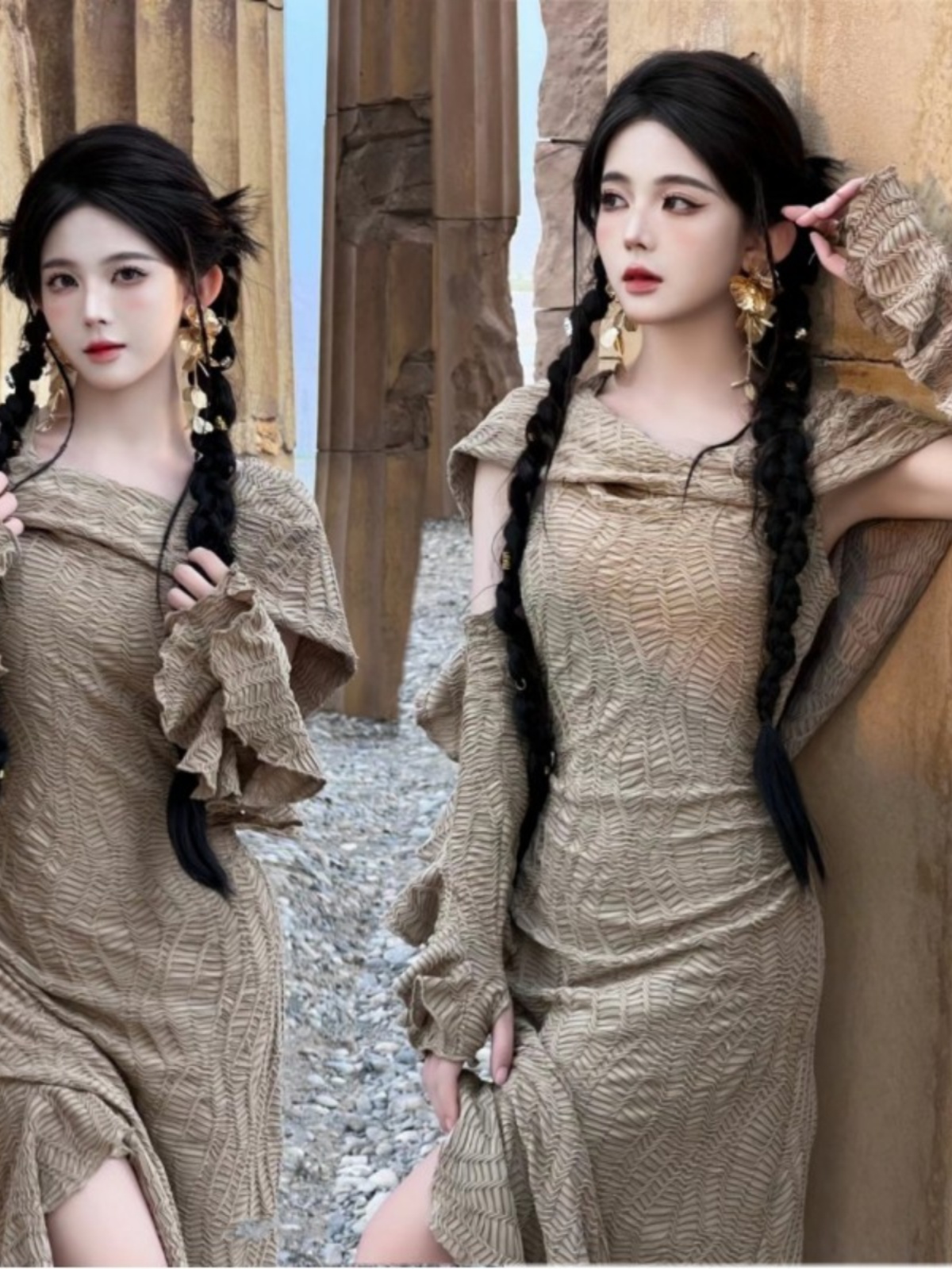Ethnic Clothing & Online Fashion Store Khaadi Us - Çöl Temalı Uzun Elbise Kadın Modası