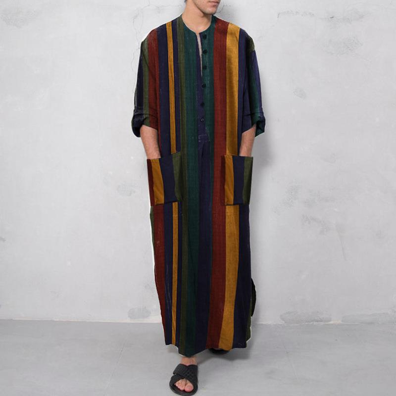 Ethnic Wear Men'S Fashion - Baskılı Uzun Erkek Gömleği, Uzun Robe