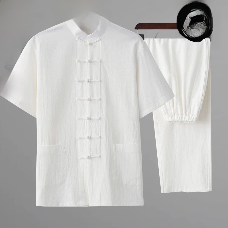 Ethnic Wear Men'S Fashion - Yazlık Pamuklu Keten Gençlik Hanfu Kısa
