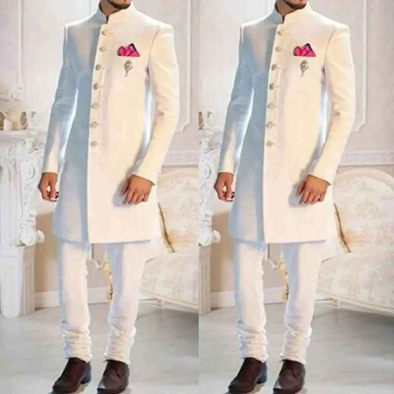Ethnic Wear Men'S Fashion - Moda tasarımı beyaz Stand yaka tek